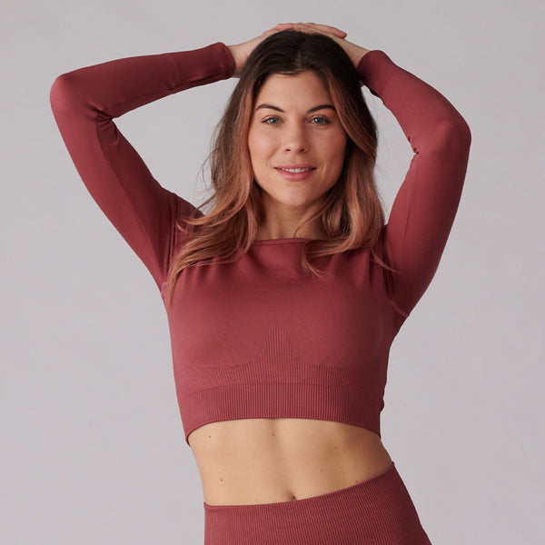 French Rose Power Luxe Long Sleeve Crop Top