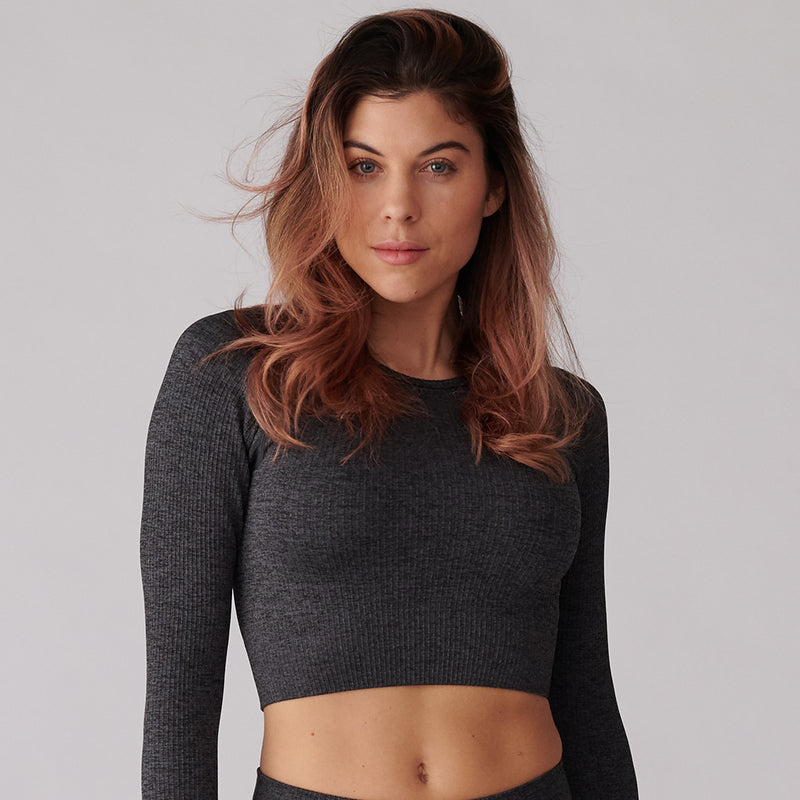 Shark Grey Limitless Ribbed Long Sleeve Crop Top