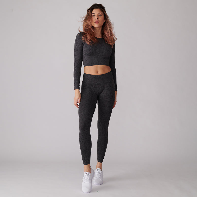 Shark Grey Limitless Ribbed Long Sleeve Crop Top